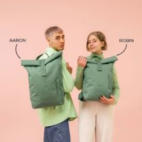 "AARON" újrahasznosított nagyméretű rolltop hátizsák, pasztell zöld, Johnny Urban