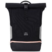 "ALLEN" újrahasznosított nagyméretű rolltop hátizsák, fekete, alul rózsaszín cipzárral, Johnny Urban
