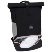 "ALLEN" újrahasznosított nagyméretű rolltop hátizsák, fekete, alul rózsaszín cipzárral, Johnny Urban