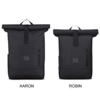 "AARON" újrahasznosított nagyméretű rolltop hátizsák, fekete, Johnny Urban