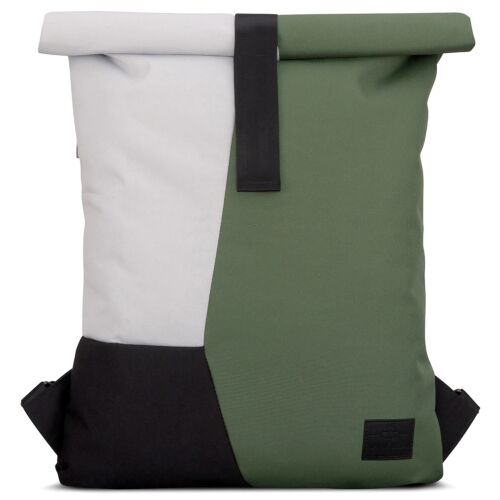 "OSKAR" újrahasznosított rolltop hátizsák, zöld-szürke-fekete, Johnny Urban