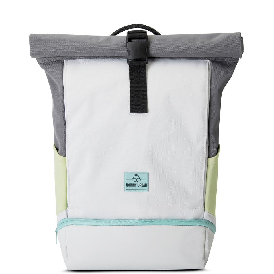 "ALLEN" újrahasznosított közepes méretű rolltop hátizsák, szürke-zöld, Johnny Urban
