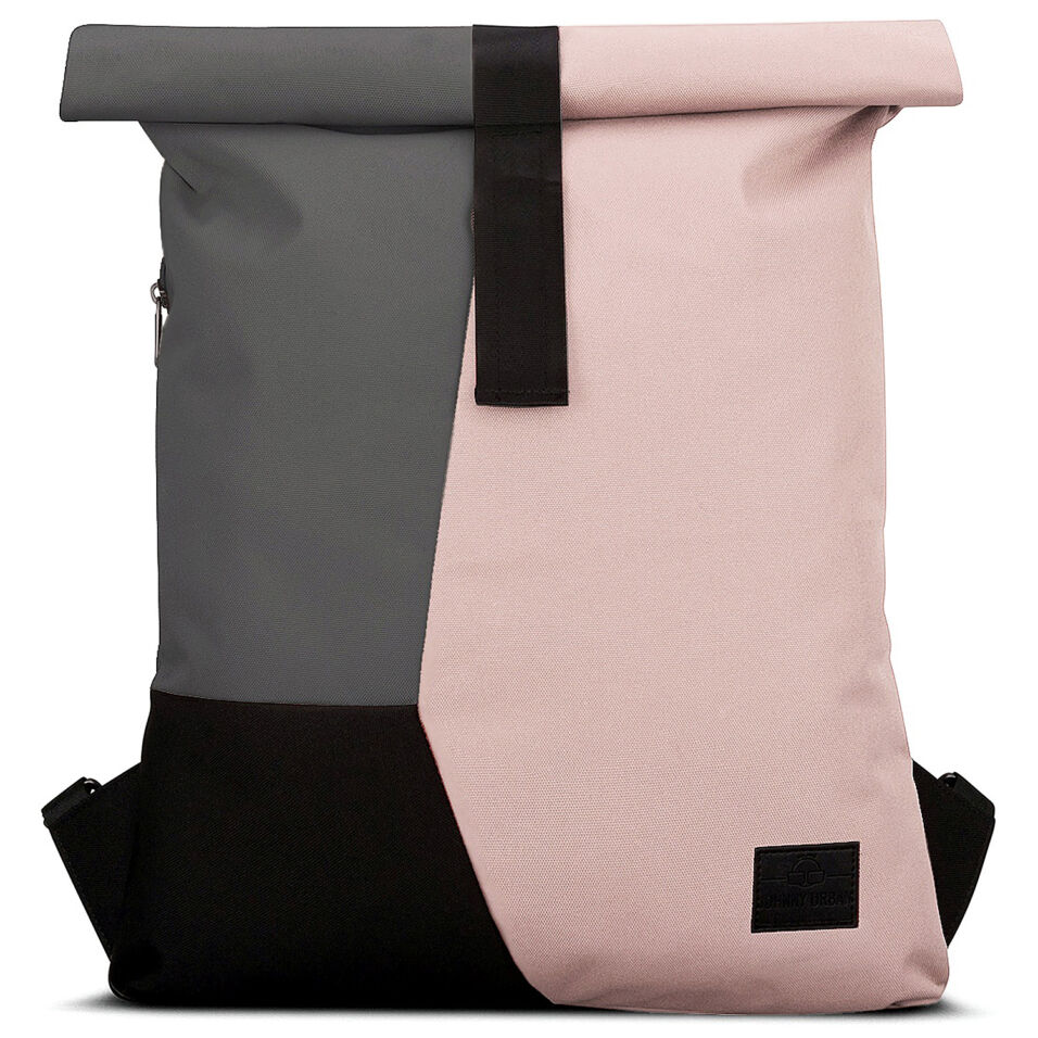 "OSKAR" újrahasznosított rolltop hátizsák, púder rózsaszín-szürke-fekete, Johnny Urban